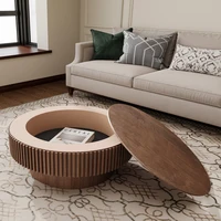 Table basse ronde de 75 cm avec rangement, table à thé moderne en placage de bois massif, table d'appoint circulaire pour salon 1
