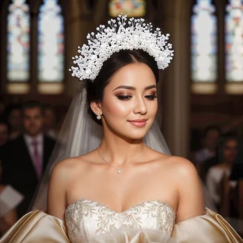 Matrimonio Perle bianche Corona Fascia da sposa con perline Gioielli da donna Accessori per capelli Diademi classici Ragazza Compleanno Sposa per essere regalo