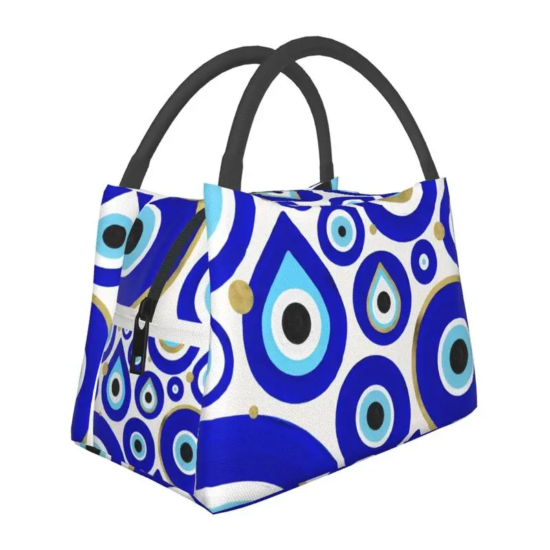 

Evil Eye Charms On White Resuable Lunch Box Moroccan Nazar Cooler Thermal Food Insulated Lunch Bag Travel Work Pinic Container