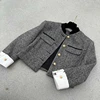 Biyaby Metal Button Stand Collar Jackets for Women Korean Style Pockets Plaid Coat Woman 2024 Spring Long Sleeve Cropped Jacket 5
