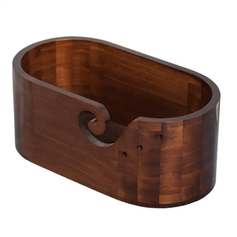 Wooden Yarn Bowl Large Size for Yarn skeins Oval Wooden Bowl with Carved Holes Crochet Hook Rests Portable Knitting Accessories