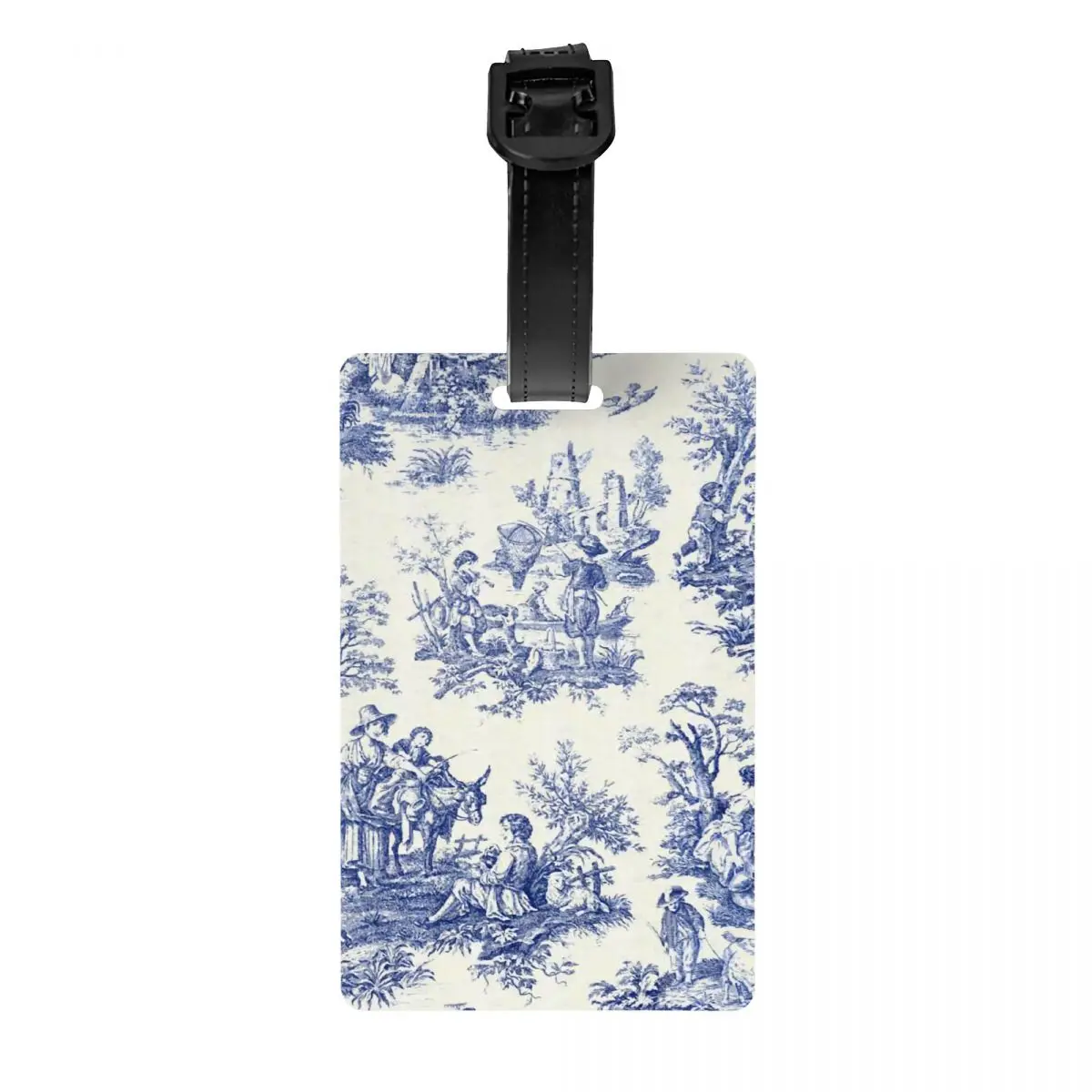 

Navy Blue Toile De Jouy Pattern Luggage Tag Privacy Protection Traditional France Art Baggage Tags Travel Bag Labels Suitcase