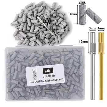 100/80pcs 3mm Mini Zebra Nail Sanding Bands Kit with Bit Nail Drill Bits Accessory UV Gel Acrylic Polish Remover For Nails Tool 1