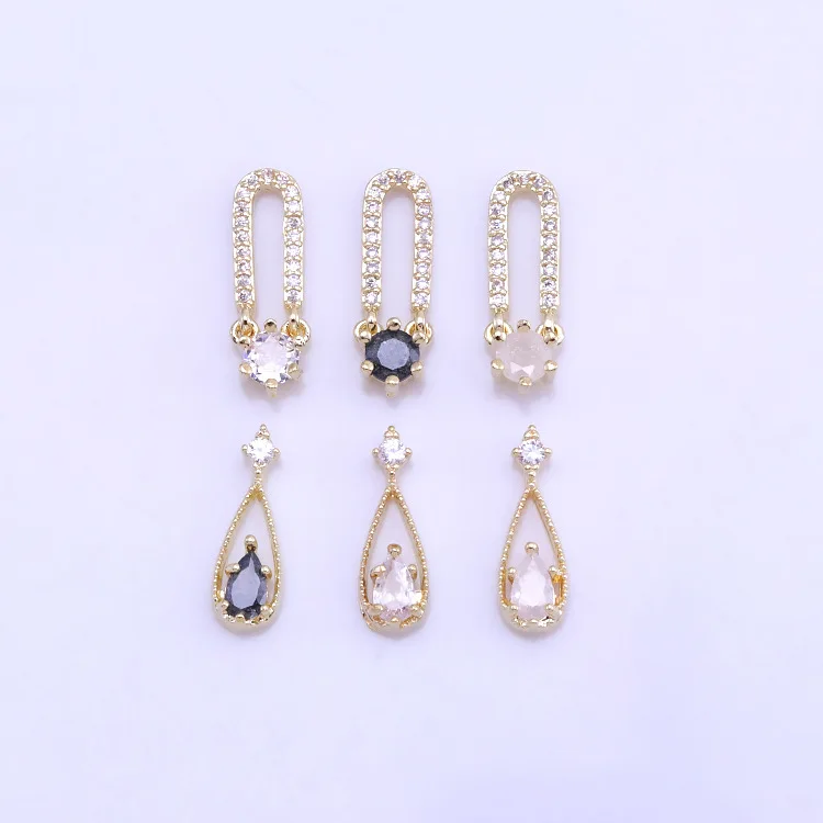 10pcs 금도금 지르콘 크리스탈 워터 드롭 네일 쥬얼리 하이 엔드 절묘한 타원형 지르콘 스노우 다이아몬드 장식