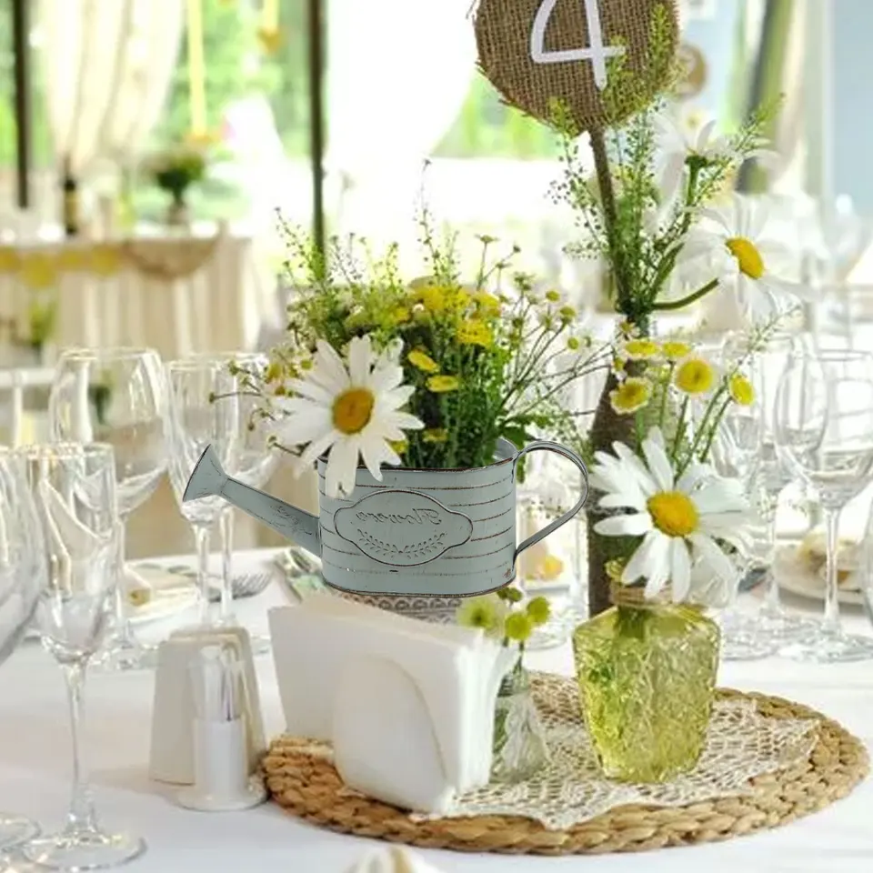 Secchio per fiori vintage Vaso per brocca per latte in metallo rustico Vaso in metallo zincato per fattoria Secchio francese Lattina per latte Decorazione per vaso bianco per fattoria  15