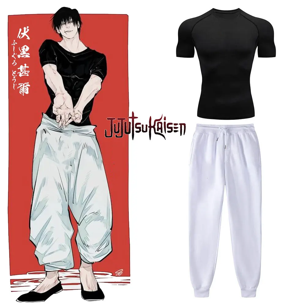 Anime Jujutsu Kaisen Compression Set Performance GYM Set Men's Athletic Workout Quick Dry Shirts+Sweatpants Unisex Sportwear Sports Suit