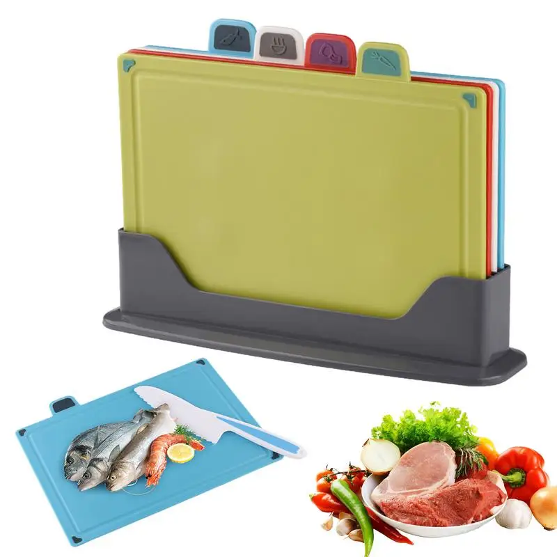 

Cutting Boards Set With Storage Rack 4pcs Household Cutting Board Set With Storage Rack Non SlipChopping Mat For Vegetables