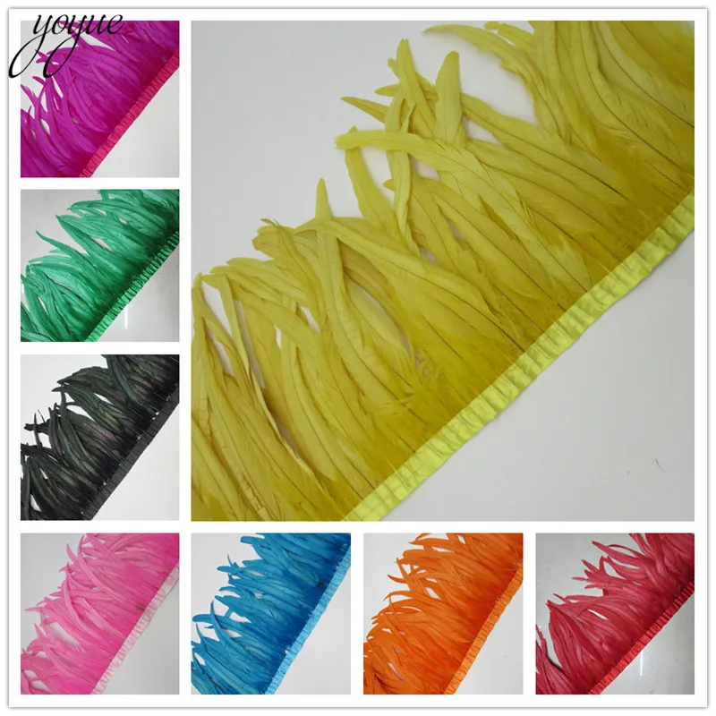 

YOYUE 10yard Natural Chicken Rooster Tail Feather Trims 35-40CM Wedding Dress Skirt Party Clothing Decoration DIY Craft Feathers