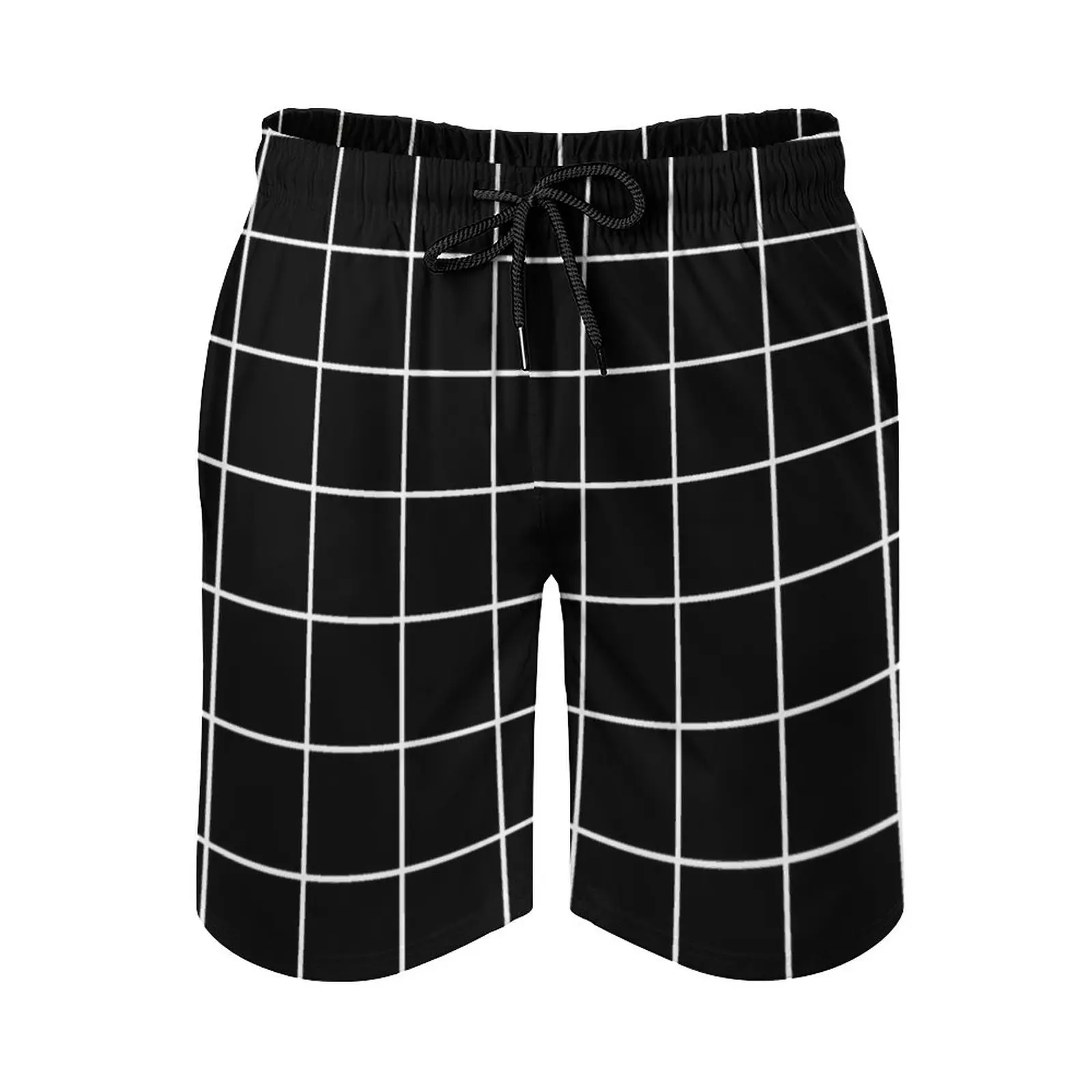 

Grid White And Black Men'S Sports Short Beach Shorts Surfing Swimming Boxer Trunks Graphic Pattern Abstract Geometric Geometric