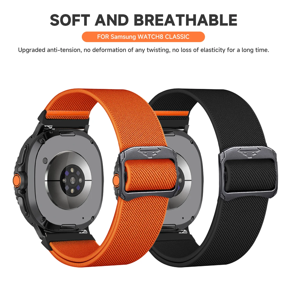 Nylon Elastic Sport Band in Midnight Black - Versatile Adjustable Strap Bracelet