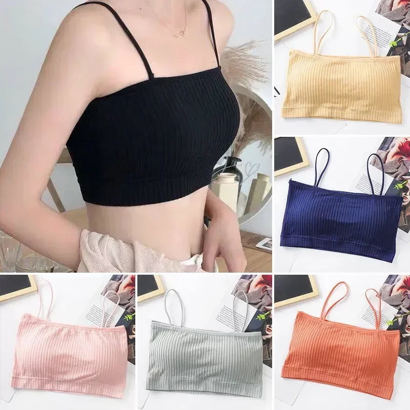 

Top Bralette Wire-free Cotton V-shaped Underwear Solid Camisole Seamless Women Straps Tube Lingerie Tops Crop Thin