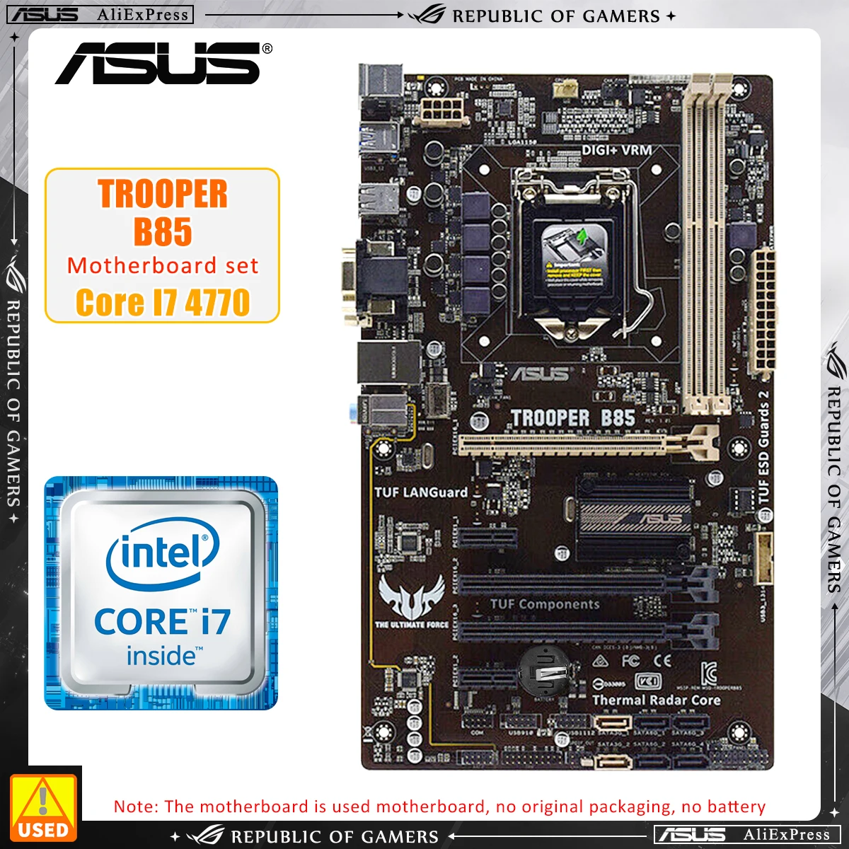 

ASUS TROOPER B85+I5 4690S cpu LGA 1150 Motherboard set 2×DDR3 16GB Intel B85 PCI-E 3.0 4×SATA III USB3.0 VGA ATX