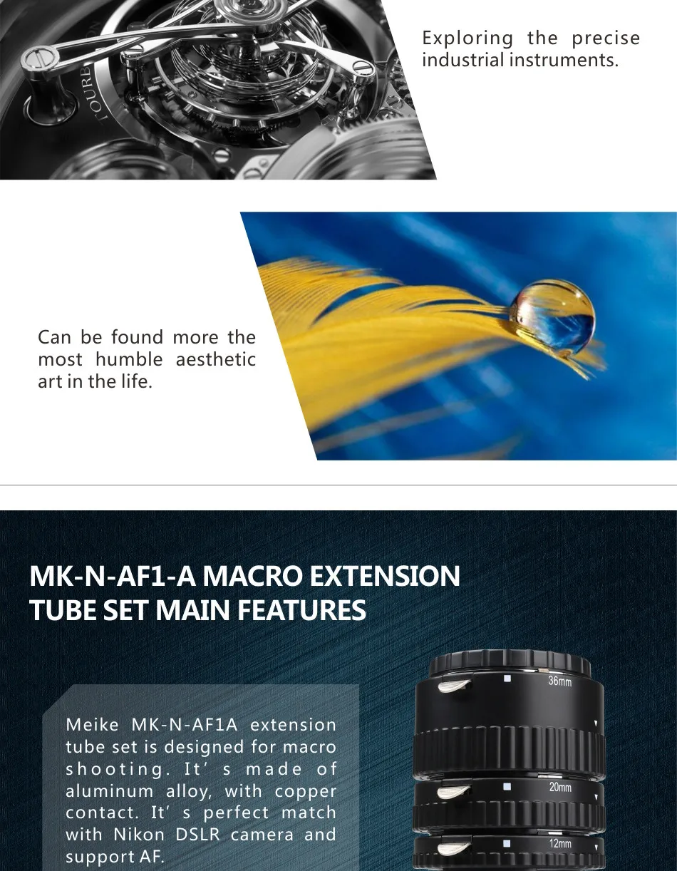 Meike MK-N-AF1-Al Adapter Auto Focus Extension tube Ring AF for NikonD3000 D3100