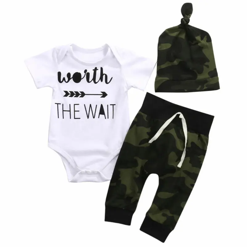 

Baby Boy Coming Home Outfits Newborn Romper + Camouflage Infant Long Pants Haps 3pcs Sets Kids Clothes Boy Clothing