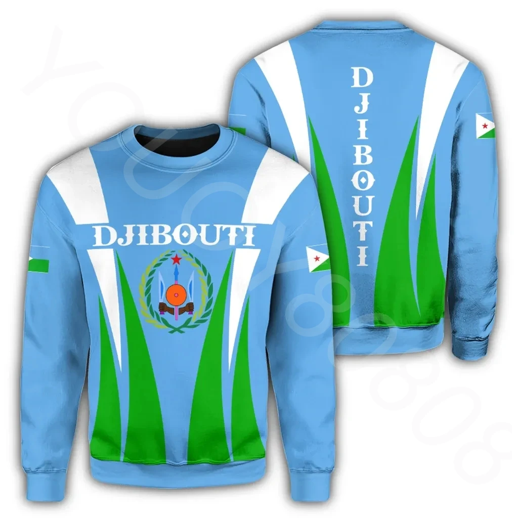 

African Zone Crew Neck Casual Sports - Djibouti Sweatshirts Apex Style Flag Sweatshirts Mens Womens Casual Street Sweatshirts