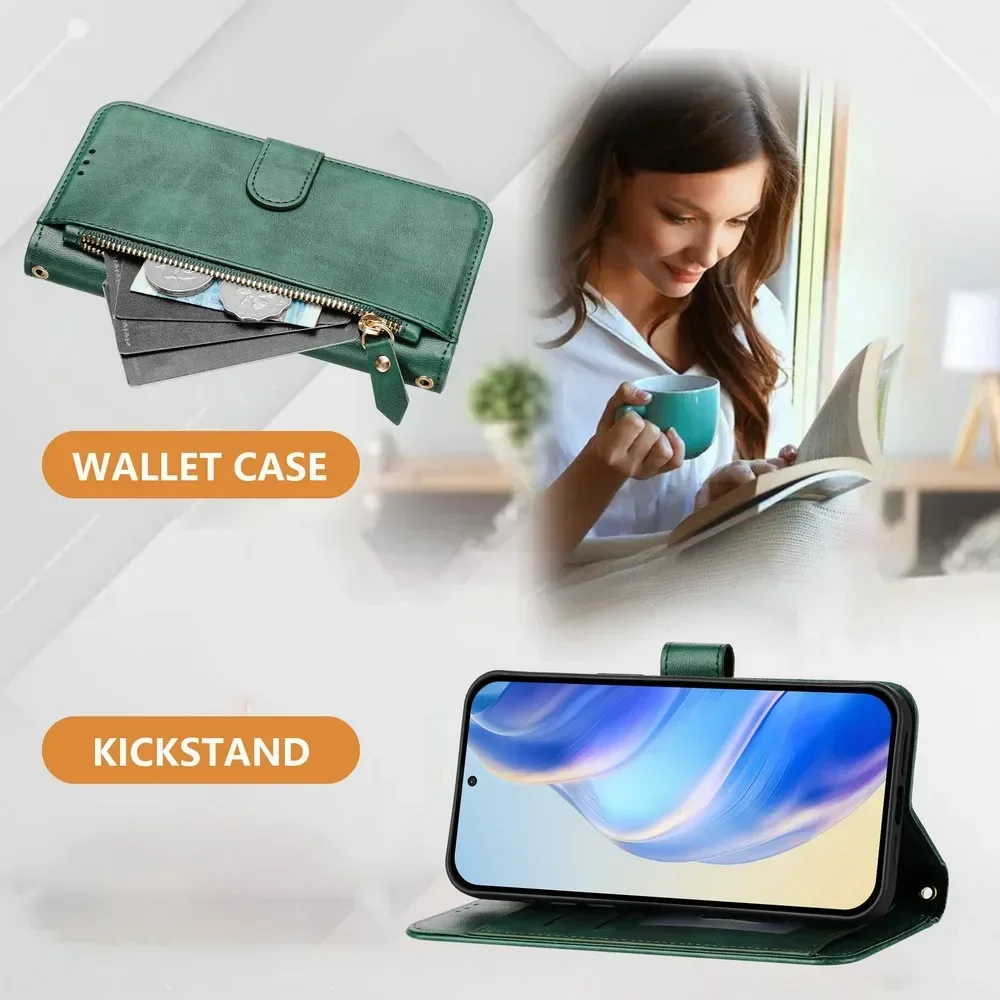 Enhanced Faux Leather Crossbody Zipper Wallet Case with Flip Book Cover