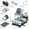 2 Tier Dish Bowl Draine Space Saving Kitchen Counter with Knife Cup and Tableware Holder Dinnerware Organizer Drainboard 5
