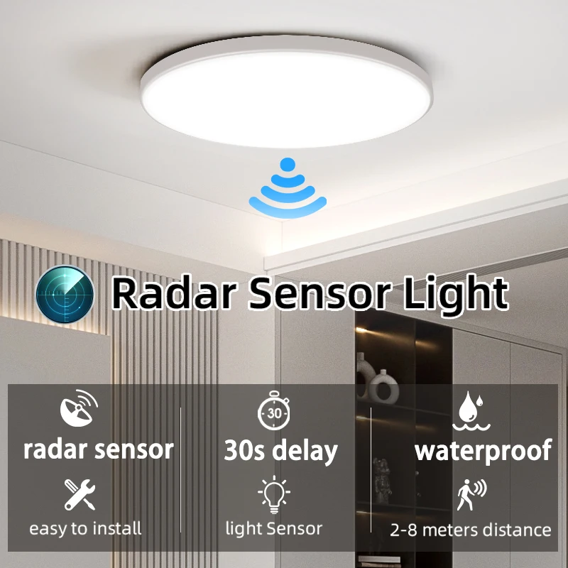 Radar Sensor LED Ceiling Lights 20W 30W Motion Sensor Lighting for Porch Hallways Corridor Balcony Smart Ceiling Lamp with Radar