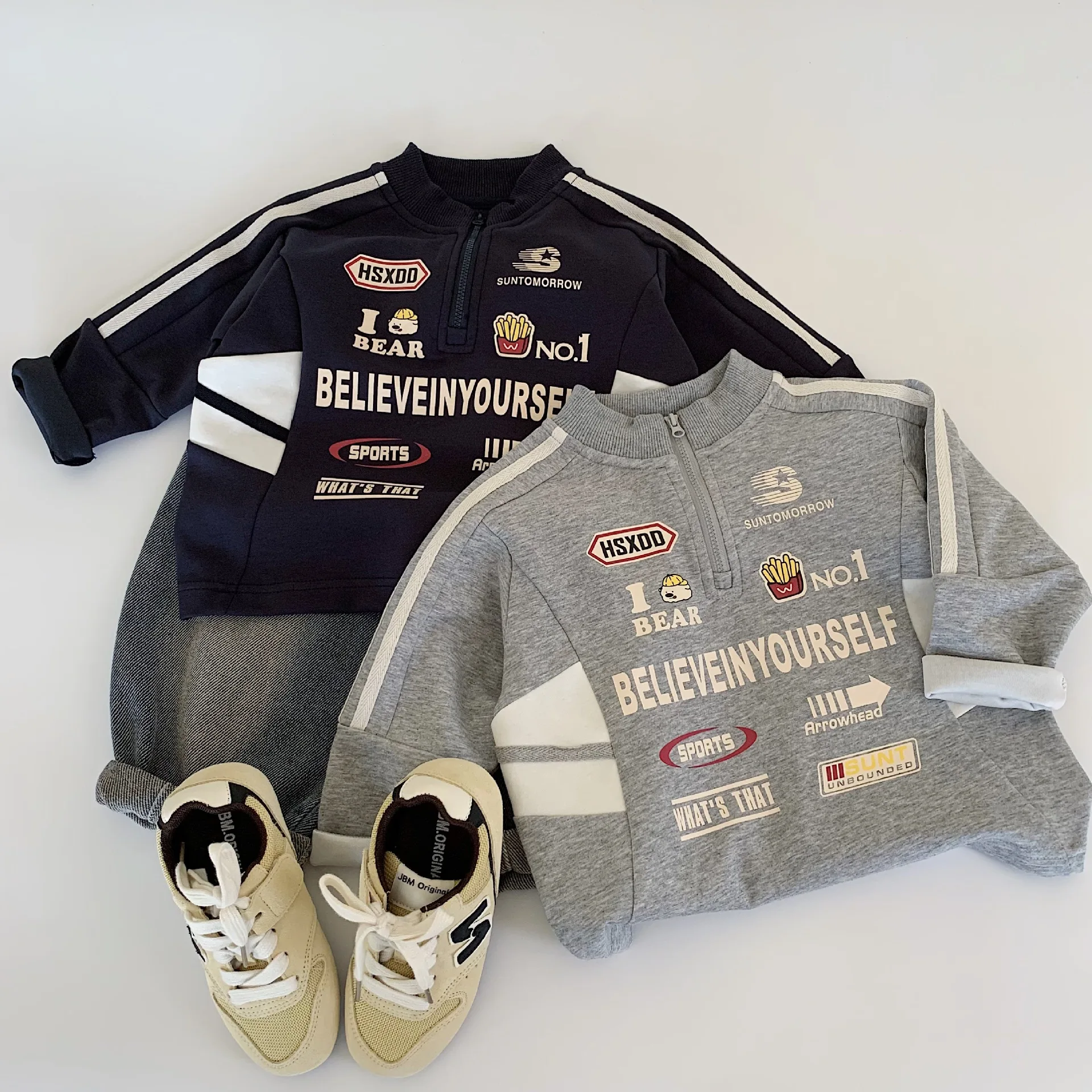 Frühling Herbst Kinder Sweatshirts 2-10Y Jungen Drucken Brief Patchwork Zipper Pullover Tops Trainingsanzug Kleinkind Tragen Kinder Kleidung – Detail 2
