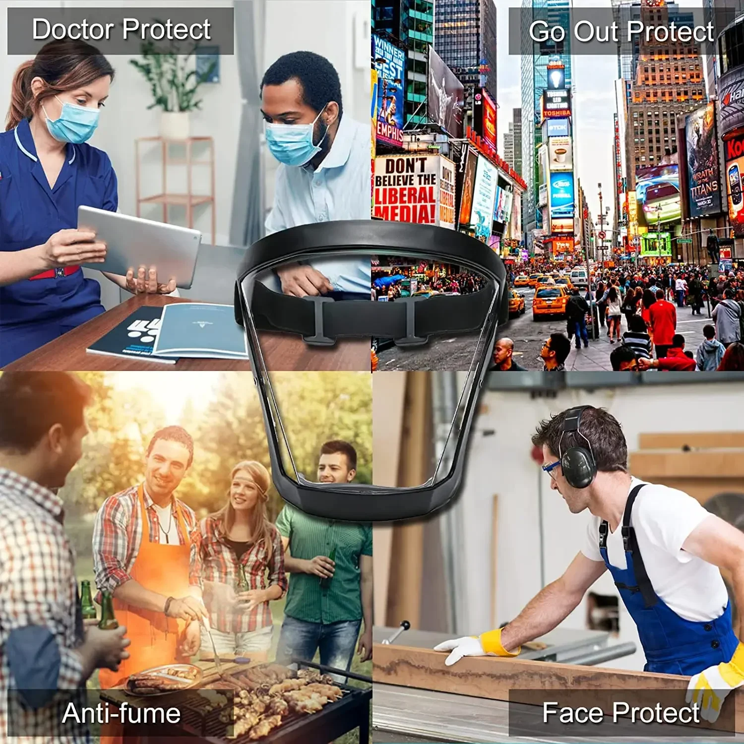 Kitchen Face Protector Transparent Full Face Shield Oil-splash Proof Anti-fog Head Cover Safety Glasses Unisex