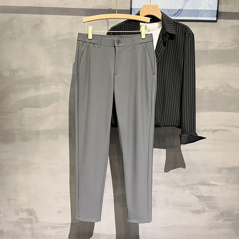 High end elastic drape small suit pants for men's 2024 autumn new men's clothing straight tube loose fitting business pants