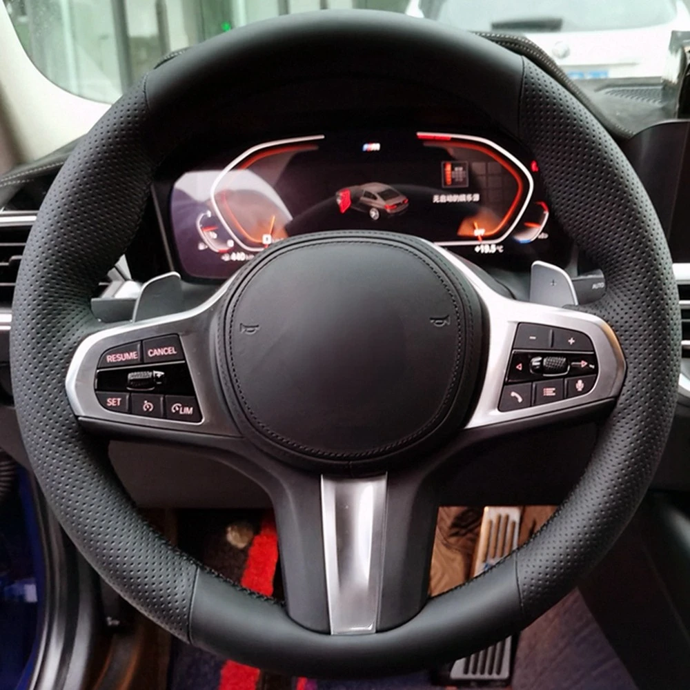

Car Steering Wheel Cover Anti-Slip Black Genuine Leather For M Sport G30 G31 G32 G20 G21 G14 G15 G16 X3 G01 X4 G02 X5 G05