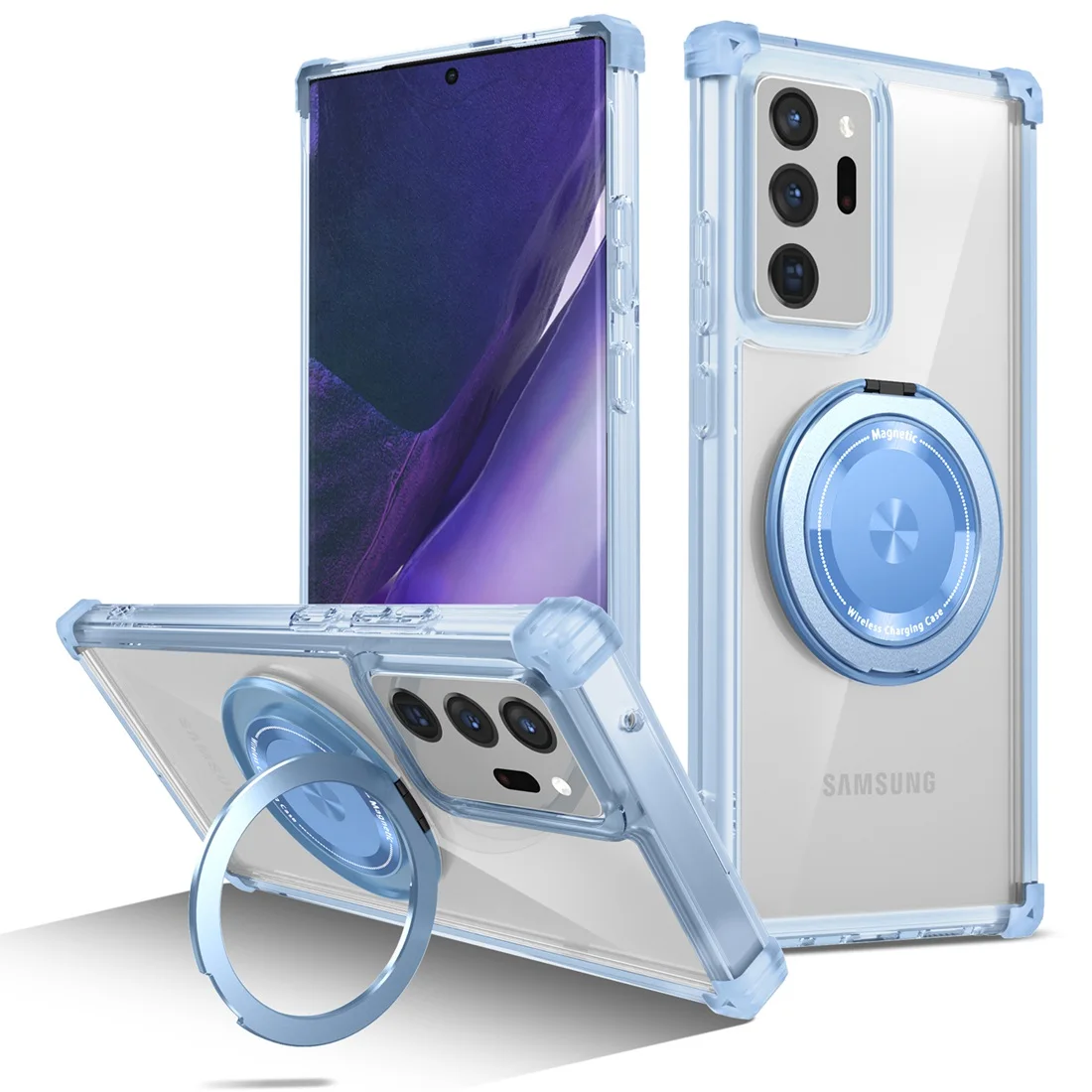 Clear Phone Case with 360° Rotating Ring and Magnetic Kickstand