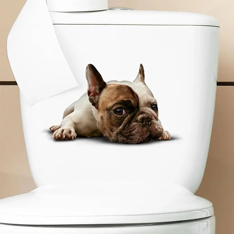 Cute Real Cat Dog Photo Visual 3D Toilet Lid Sticker Waterproof PVC Animal Decoration for Toilet Cover Restroom Bathroom Decor vinyl stickers toilet stickers toilet wall stickers toilet seat stickers