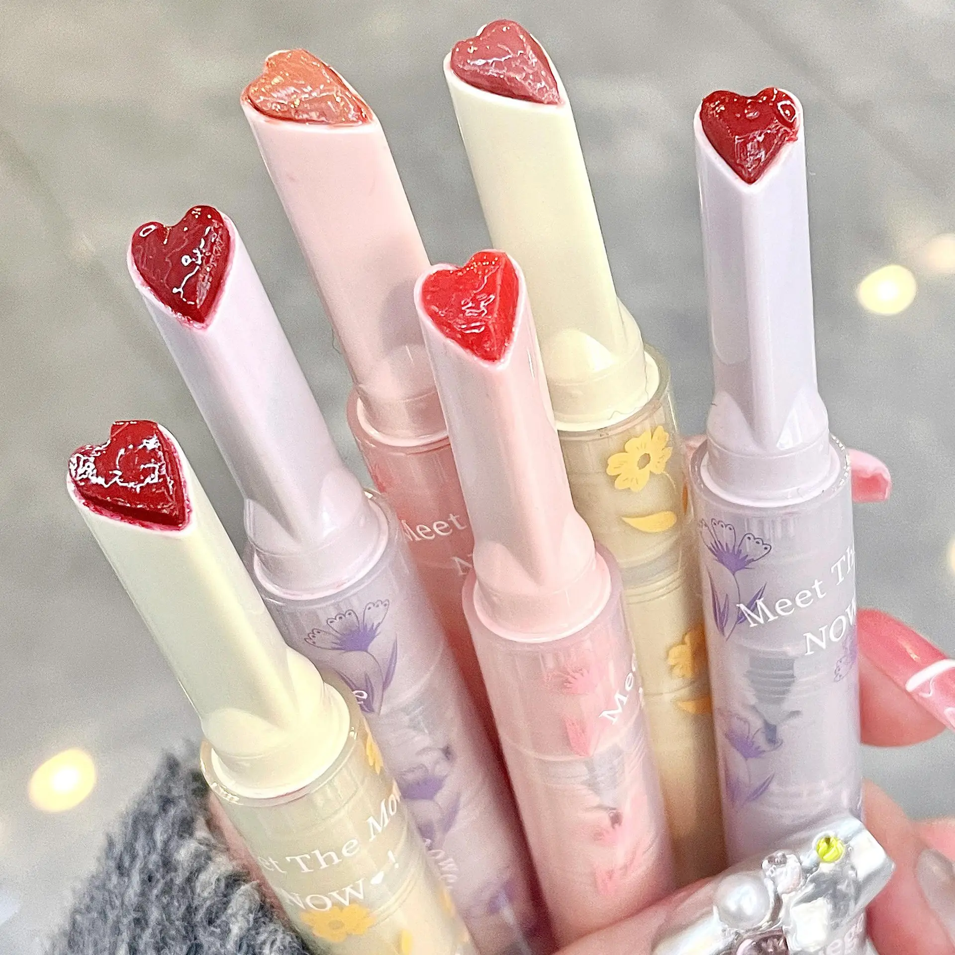Water-light Lip Glaze Mirror Glitter Lip Tint Long Lasting Moisturising Love Heart Shape Solid Lipstick Pen Lips Makeup Cosmetic 2