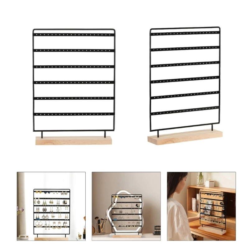 

Metal 120 Holes 6 Layers Earrings Organizer Jewelry Display Wood Stand with Base Women Girls Earrings Holder Storage Rack