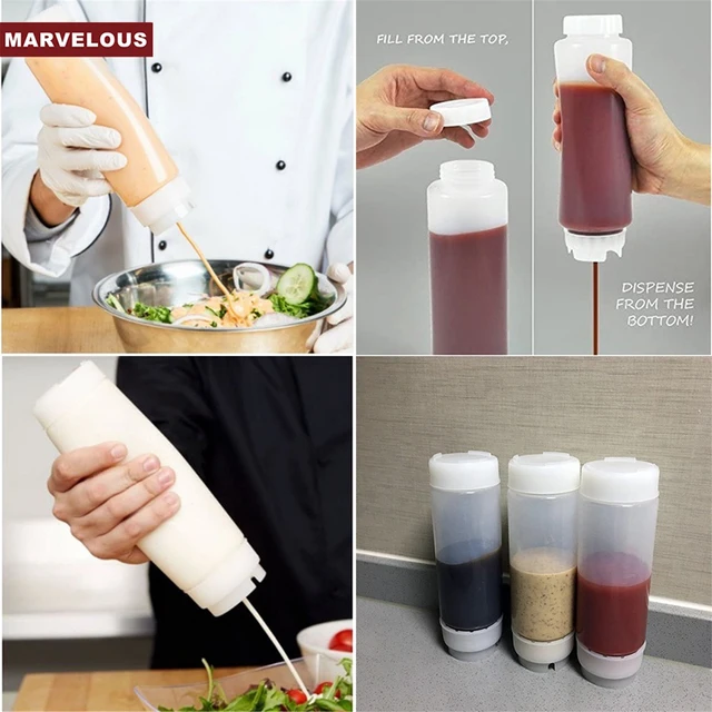 Sauce Dispenser Large Capacity Double Head Squeeze Bottle Ketchup Olive Oil Bottle Dispenser Storage Bottle Kitchen Utensils