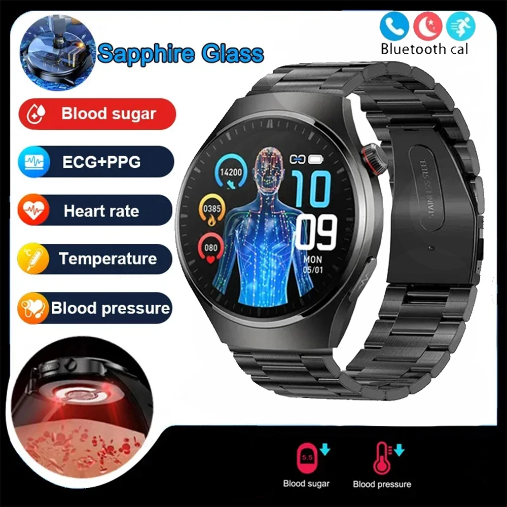 2024 New Blood Glucose Smart Watch Men Smart Ecg + Ppg Hd Bluetooth Call Blood Pressure Donne Sane Orologio Intelligente Per La Pressione Sanguigna
