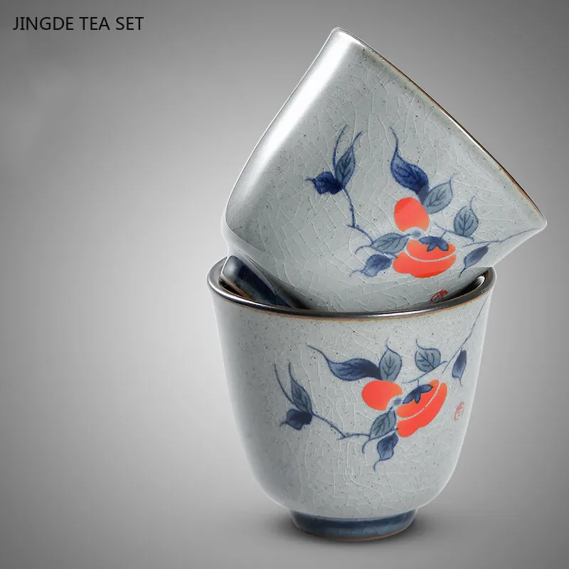 4Pcs Ceramic Zen Tea Cup Set Retro Blue and White Porcelain Teacup Small Tea Bowl Home Beauty Master Cup Chinese Tea Accessories