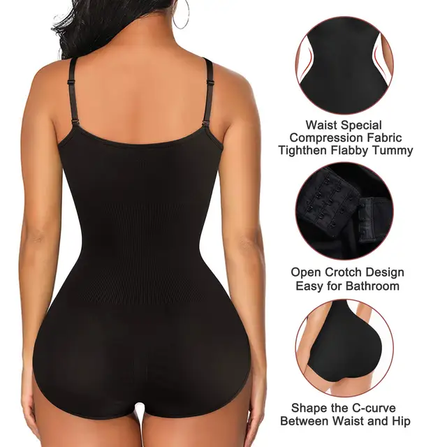 Pop V Neck Spaghetti Strap Bodysuits Compression Body Suits Open Crotch  Shapewear Slimming Body Shaper Smooth Out Bodysuit - AliExpress