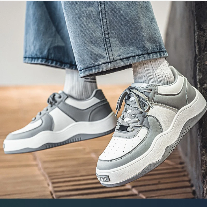 

Sneakers Genuine 2023 New Spring Men Shoes Fashion Square Toed Leather School Ball Shoes Low-top Couple Shoes Chunky Sneakers