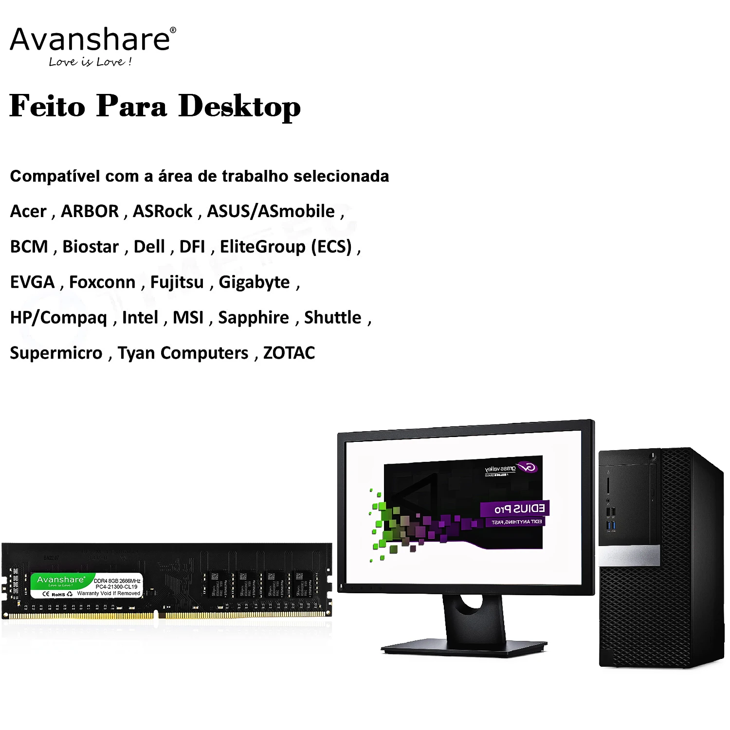 Avanshare Memoria Ram DDR4 4GB 8GB 16GB 32GB 2400MHz 2666MHz 3200MHz 288Pin For Desktop Computer Intel AMD