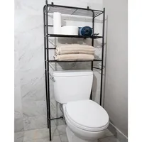 Over The Toilet Storage Rack, Bathroom Organizer, Bathroom Shelves, Metal, 23.5" L x 10.25" W x 70.5" H, Black 1