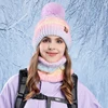 Winter Women Gradient Color Knitted Hat Scarf Set Thickened Fleece Lining Skullcap Outdoor Cycling Wind Protection Beanies Cap 3