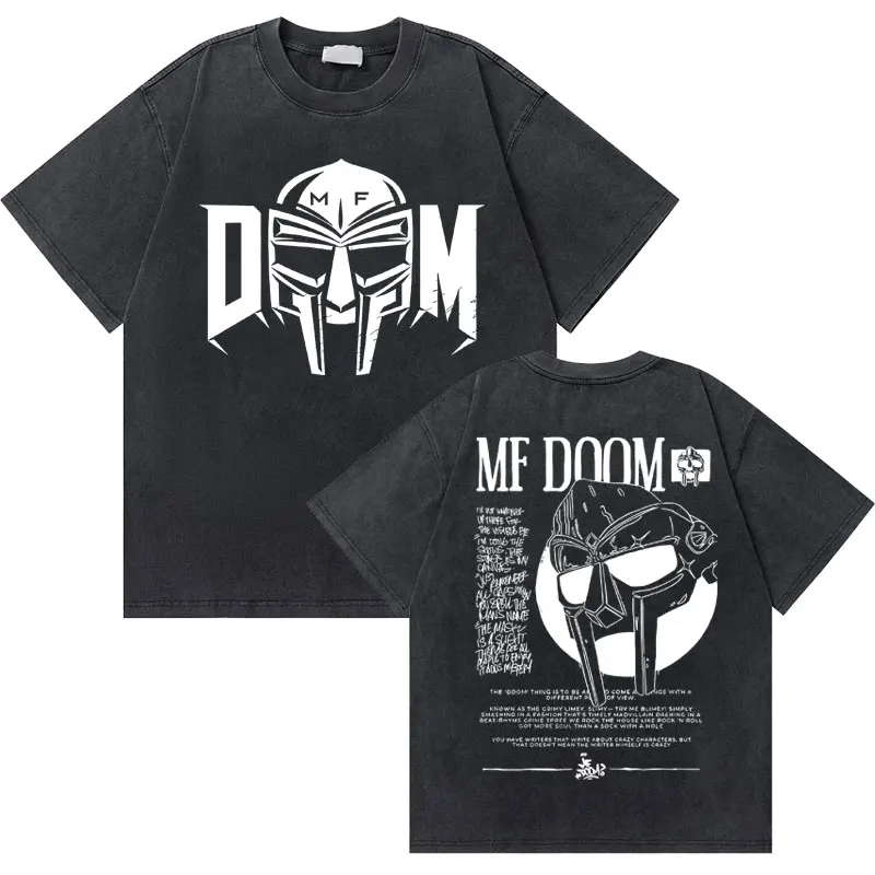 

Washed Vintage Rapper Mf Doom Madvillain Metal Face Print Tshirt Male Loose Oversized T Shirt Men Hip Hop Fashion Street T-shirt