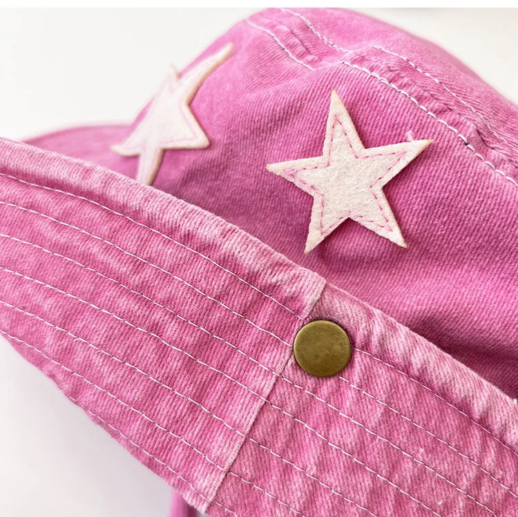 Hot Sale Punk Stars Bucket New Summer Y2K Star Pink Retro Big Brim Outdoors Sun Protection Girl Cowboy Hat Casual Jazz Cap_senzul.com
