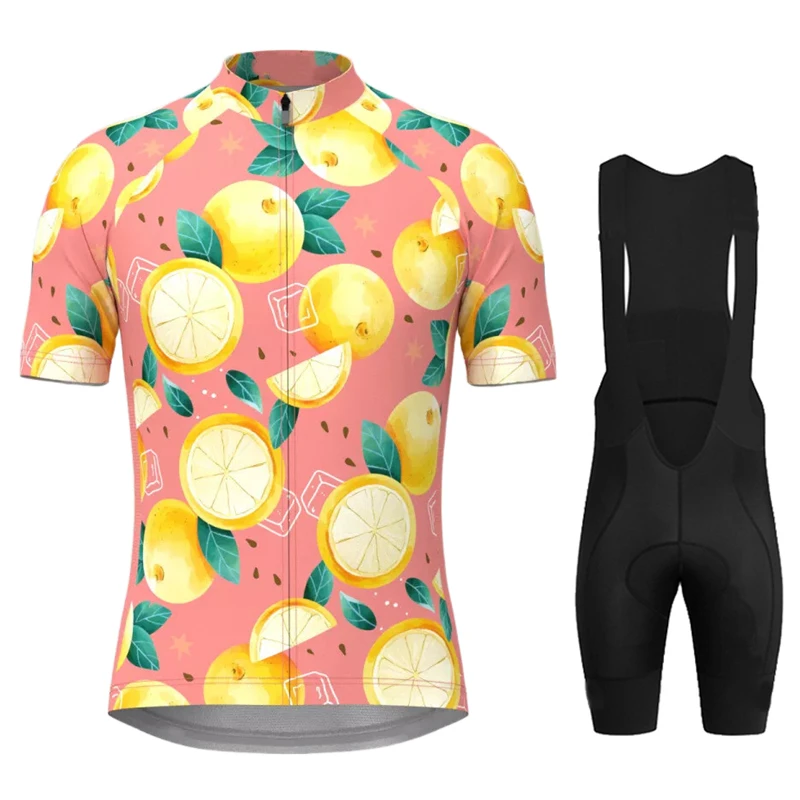 Men's Hawaiian Banana Print Cycling Jersey Sets Summer Short Sleeve Bicycle Clothing Maillot 19D Bib Shorts Clothes Shirt Suit 2