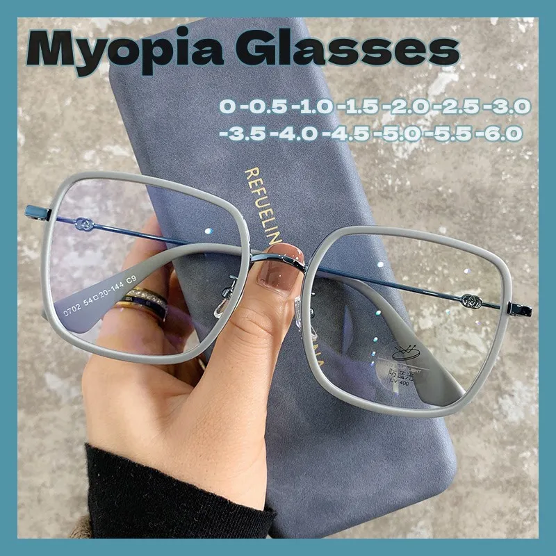 Klassische Luxus-Myopie-Brille, Unisex, modisch, Anti-Blaulicht, Minus-Dioptrien-Brille, Herren- und Damenbrille mit großem Rahmen, 0 bis -6,0