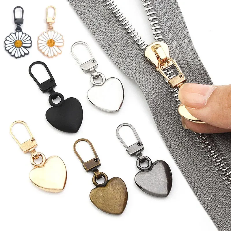 Zipper Pullers 5Pcs Detachable Metal Heart Shaped Universal For Clothing Jackets Backpack Shoes