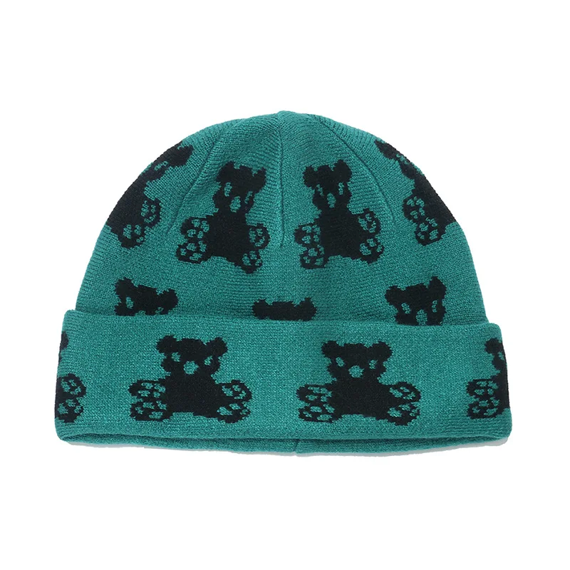 

Новинка 2022, шапки для женщин и мужчин, шапки из акриловой шерсти с вышивкой медведя из мультфильма, осенне-зимние вязаные теплые береты унисекс для защиты ушей