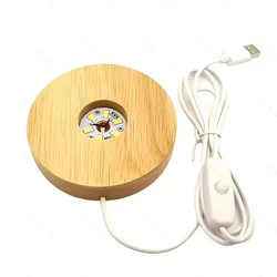Wooden LED Display Light Base - Decorative Night Lamp with USB Power - Cool White 6000K (6cm)