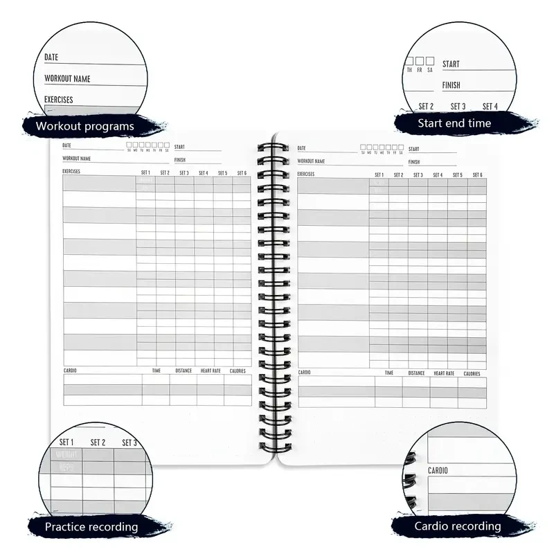 A5 코일 북, 피트니스 목표 달성, 훈련 계획 노트 북, 무게추 감소, 보디 빌딩, 체육관에 적합