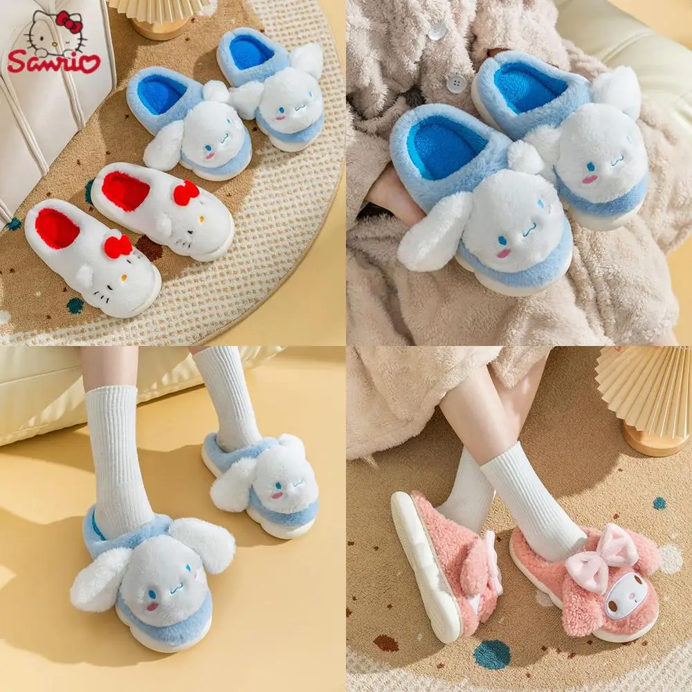 

Kawaii Sanrio Hello Kitty Melody Cute Girl Cotton Parent-Child Slipper Cartoon Adult Children Plush Home Slippers Christmas Gift