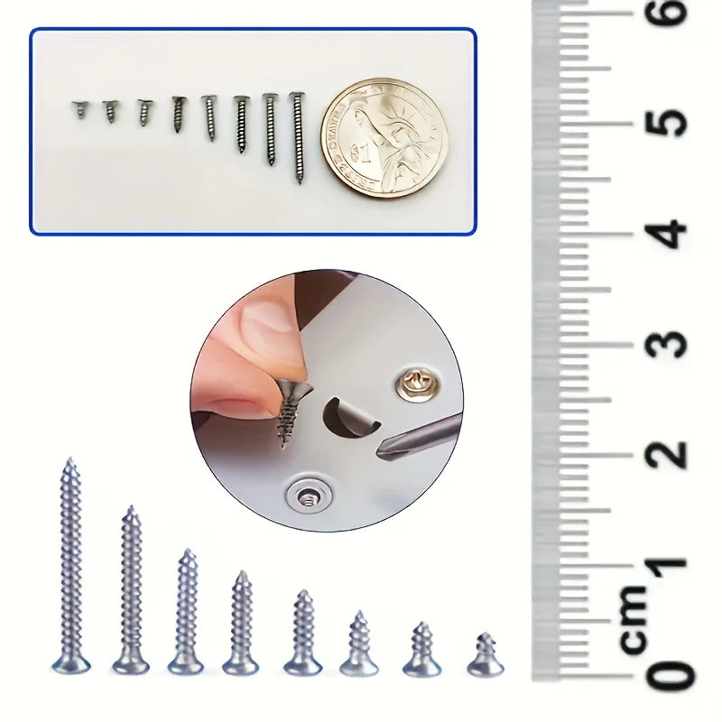 Box of 560 Self-Tapping Wood Screw Set 8 Different Sizes of M2 Flat Metal Screw Classification Kit