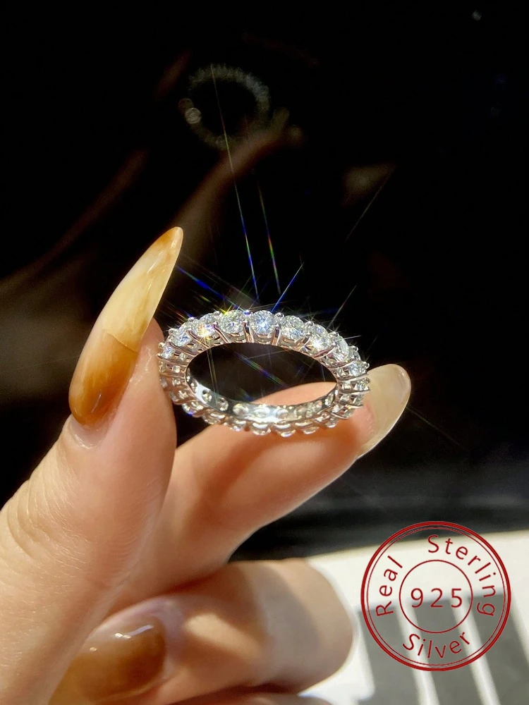 925 Sterling Silver Simplicity Classic Zircon Single Row Ring For Women Engagement Wedding Luxury High Quality Fine Jewelry