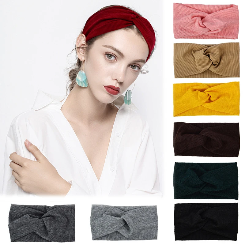 

Women Girls Wide Cross Headbands Solid Color Cashmere Headbands Elastic Sports Yoga Turban Bandage HairBands Hair Accessories